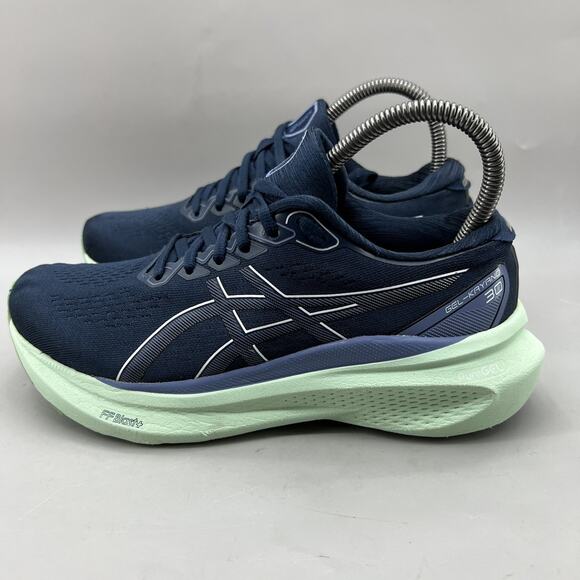 Asics Dark Blue and Light Green Running Shoes - Picture 3 of 10
